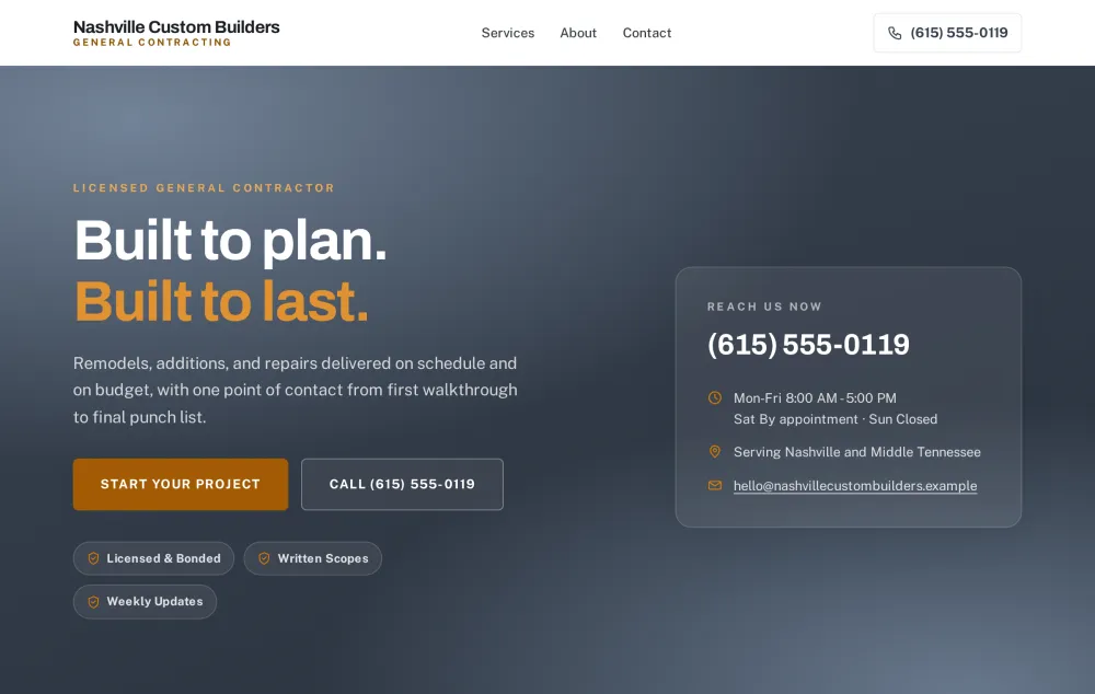 Live Contractor website built by Site Praetorian