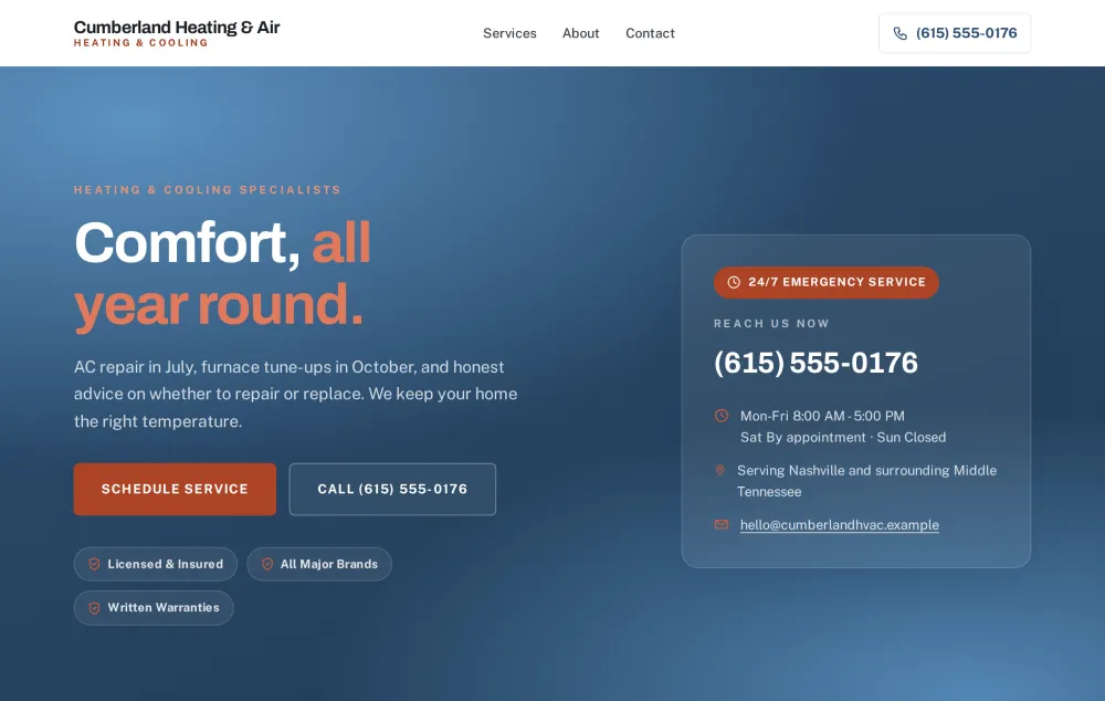 Live HVAC website built by Site Praetorian