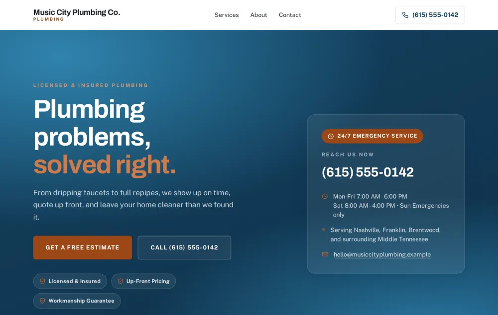 Live Plumber website built by Site Praetorian